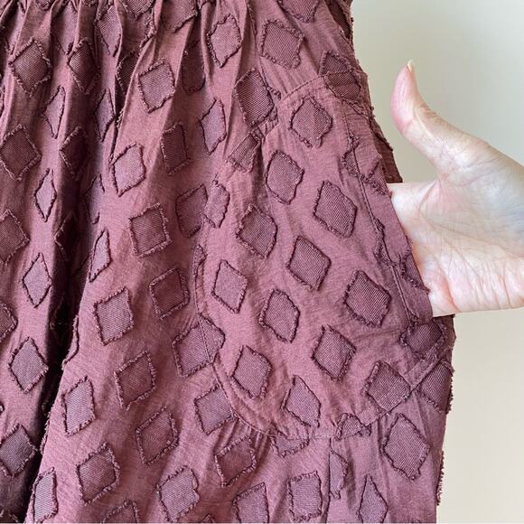 Anthropologie Maeve Diamond Cut Midi Full Skirt Size 2 Embroidered Waist Brown - Picture 5 of 12